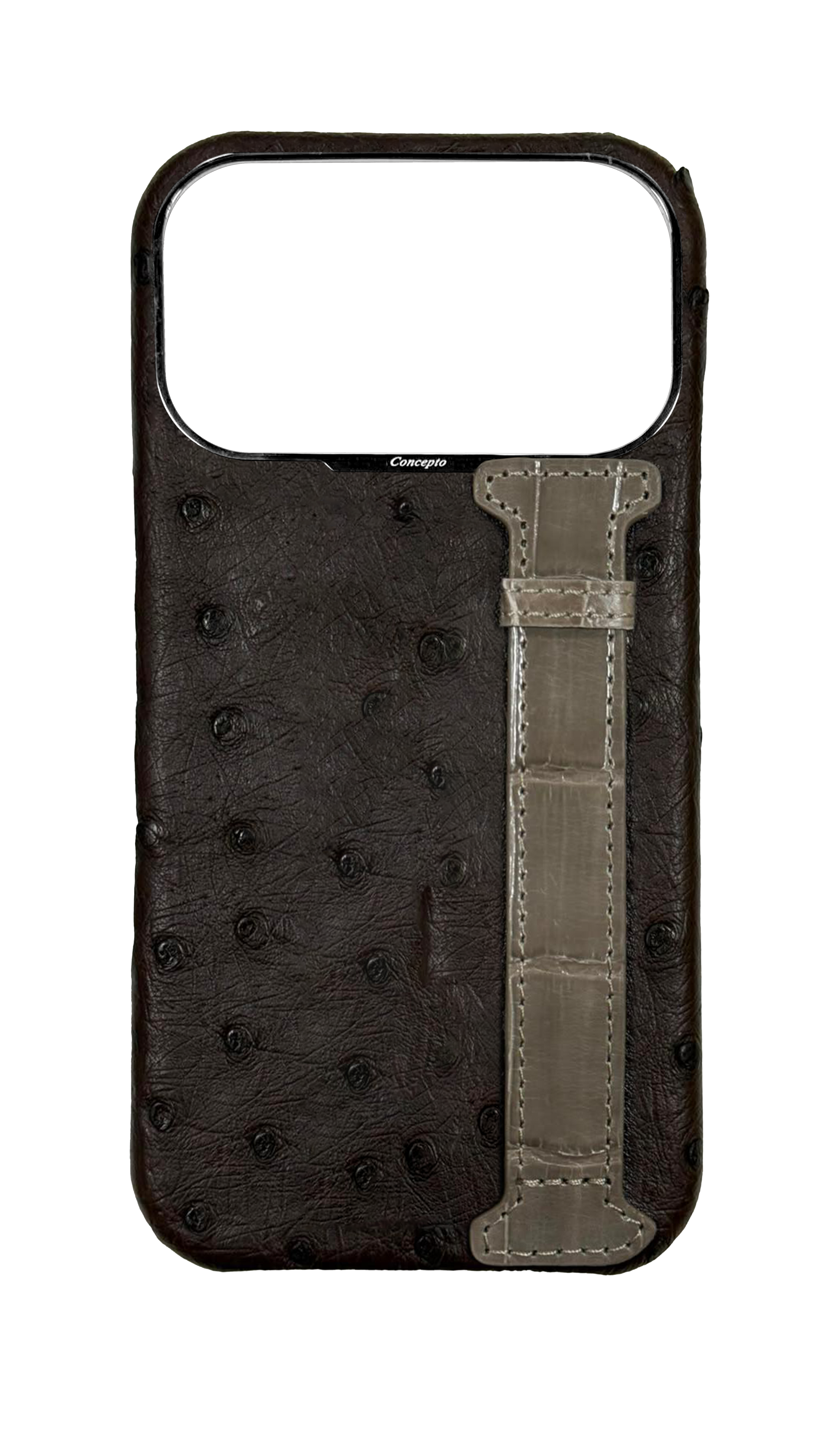 Brown Exotic Ostrich &amp; Crocodile Side Strap Case