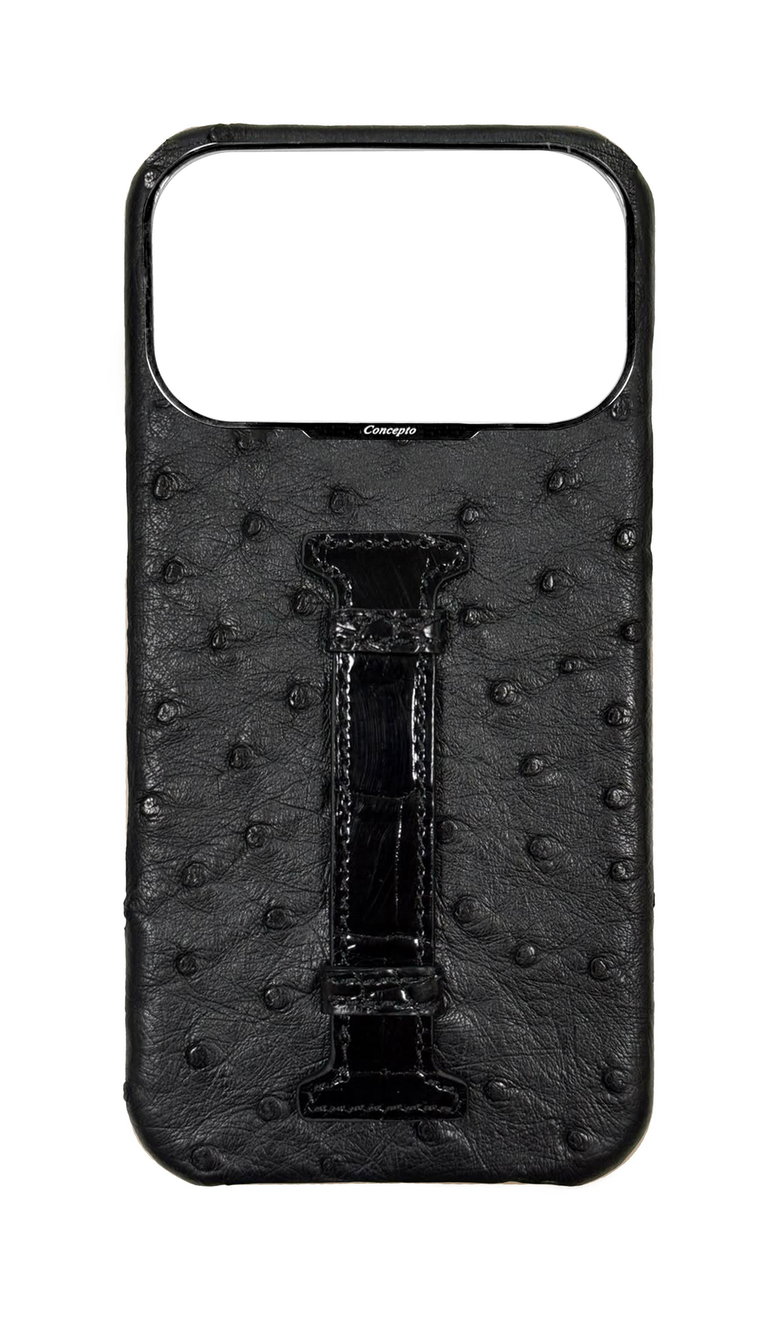 Black Exotic Ostrich &amp; Crocodile Middle Strap Case