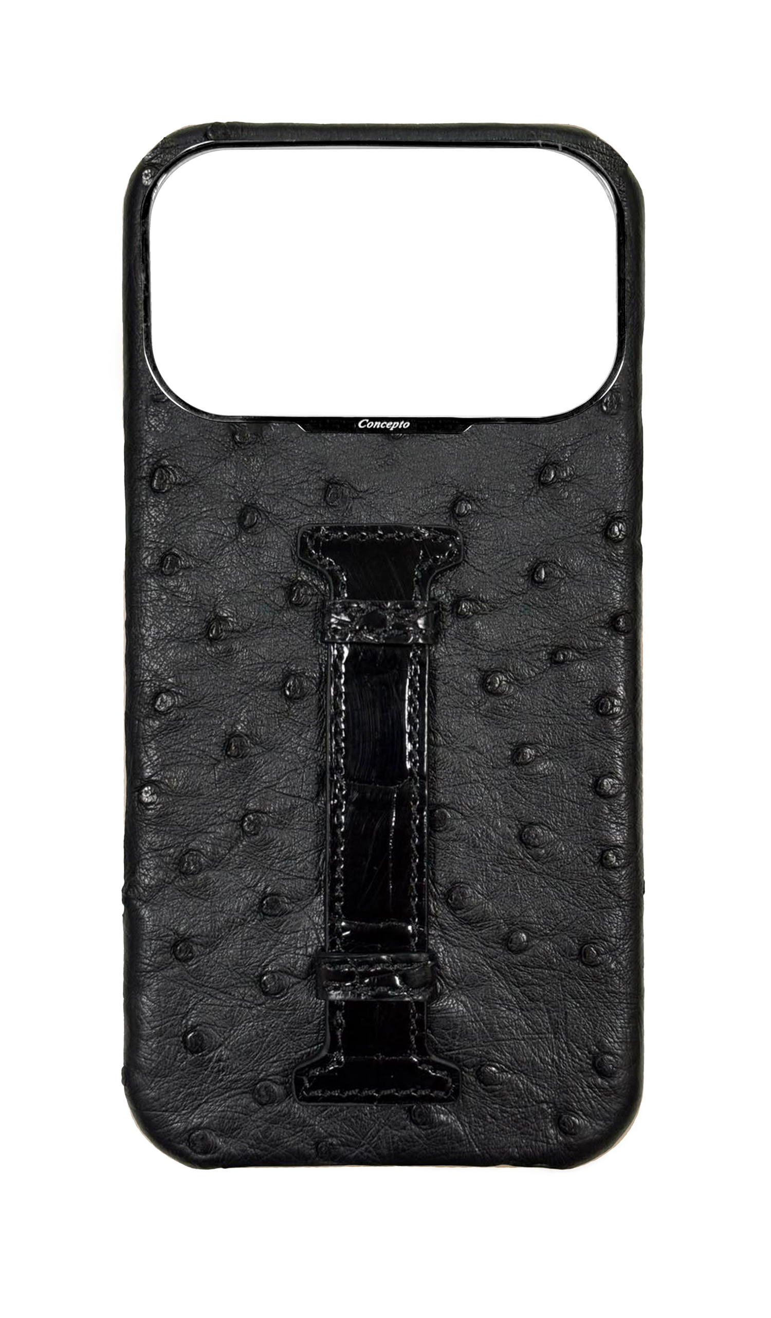 Black Exotic Ostrich &amp; Crocodile Middle Strap Case