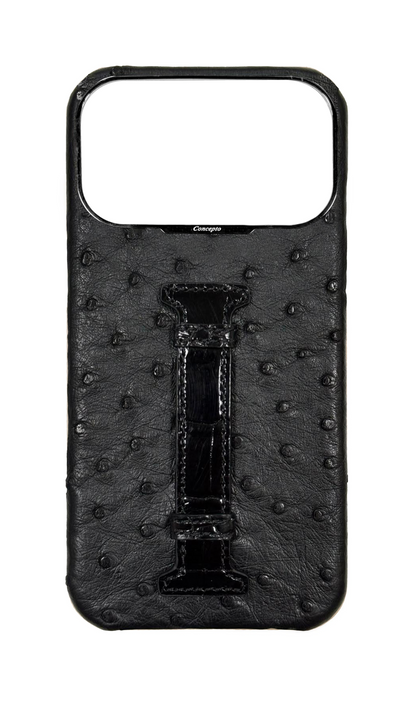 Black Exotic Ostrich &amp; Crocodile Middle Strap Case