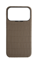 Matte Dark Taupe Strapless Embossed Crocodile Case
