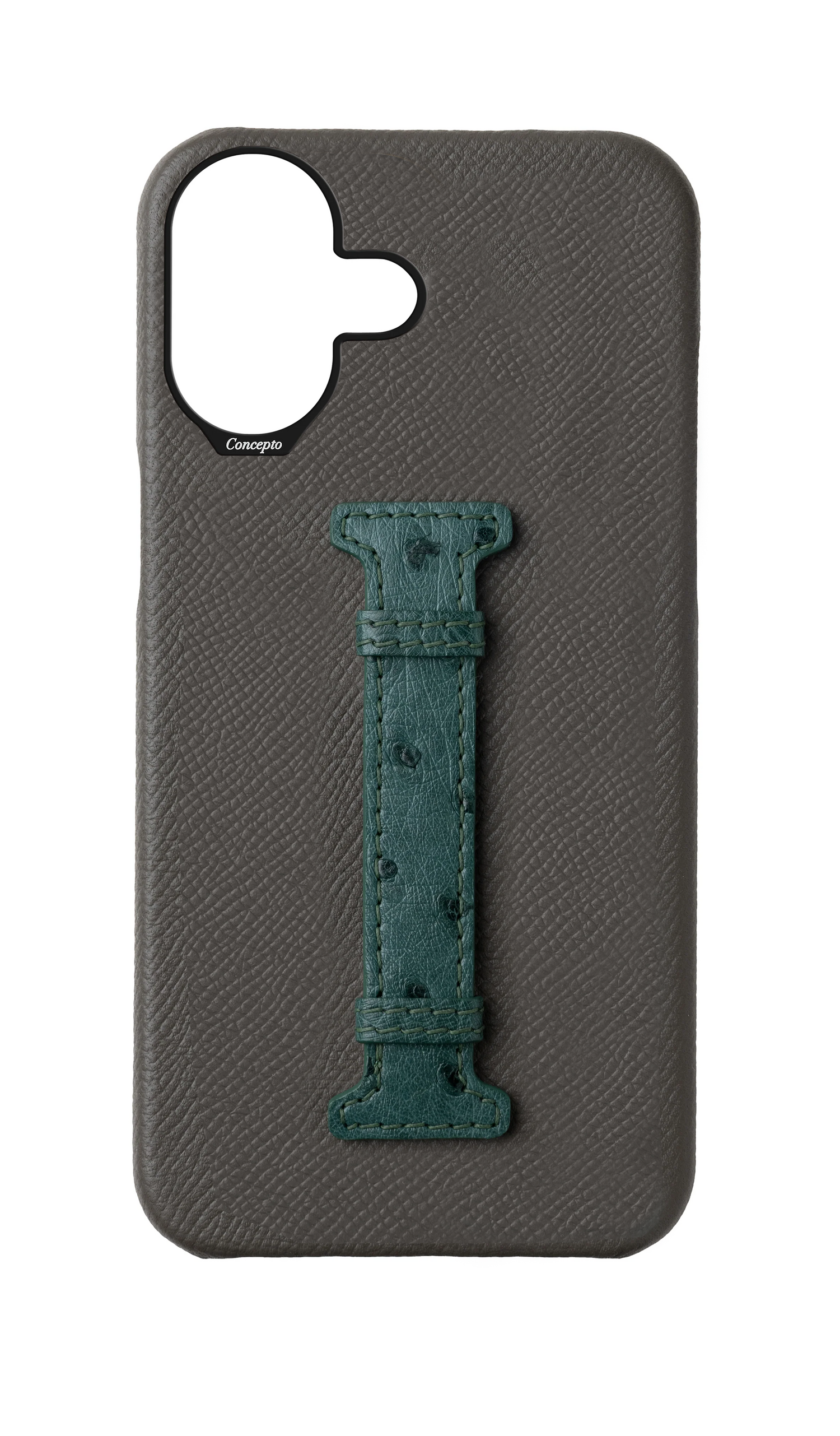 Grey / Green Exotic Ostrich Middle Strap Case