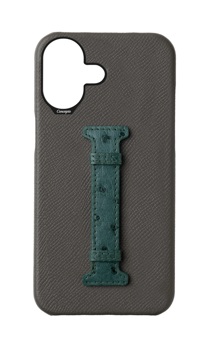 Grey / Green Exotic Ostrich Middle Strap Case