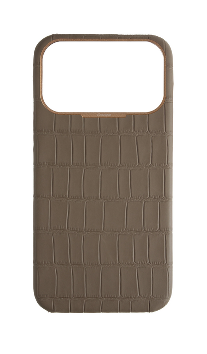 Matte Dark Taupe Strapless Embossed Crocodile Case
