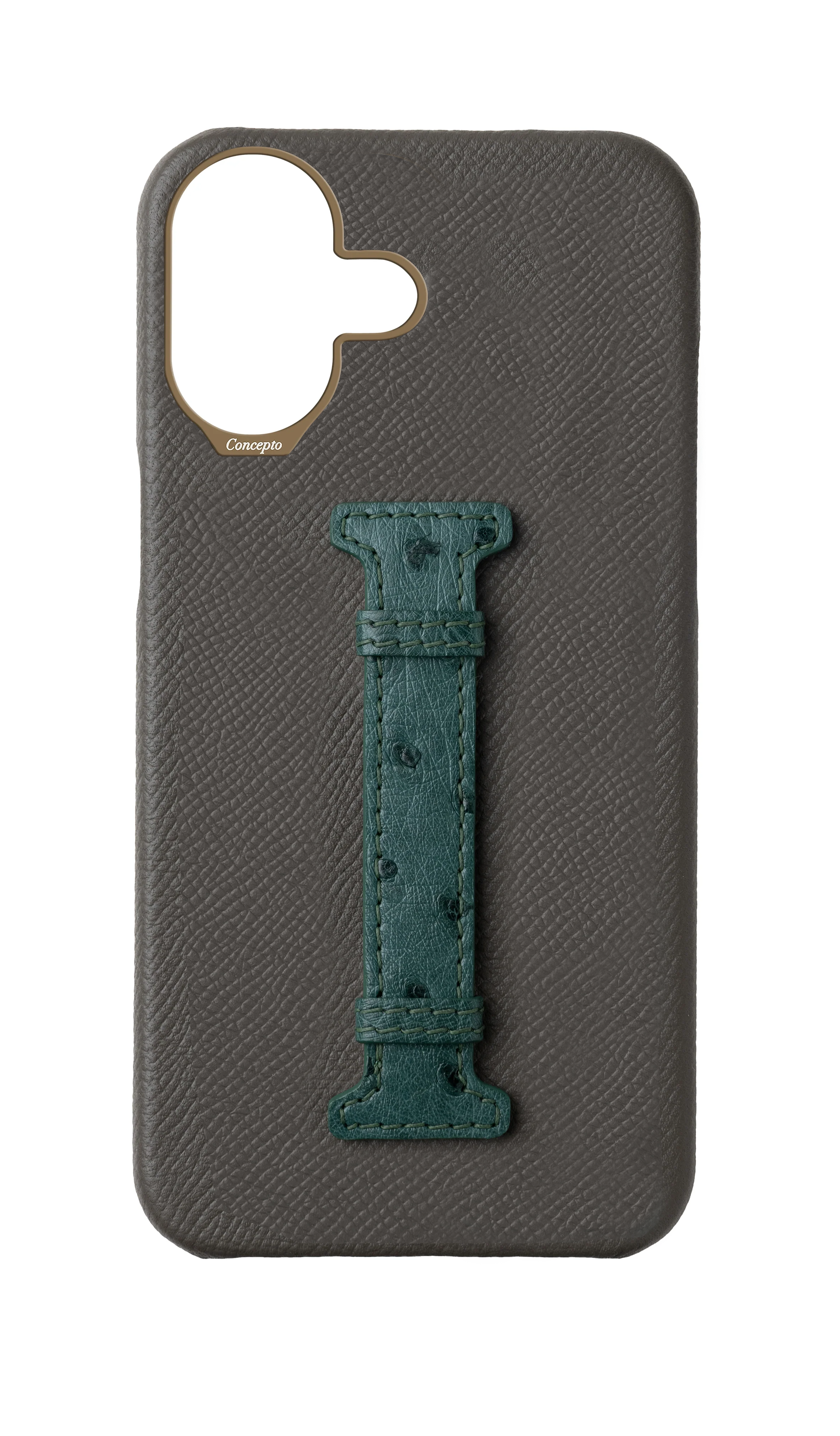 Grey / Green Exotic Ostrich Middle Strap Case