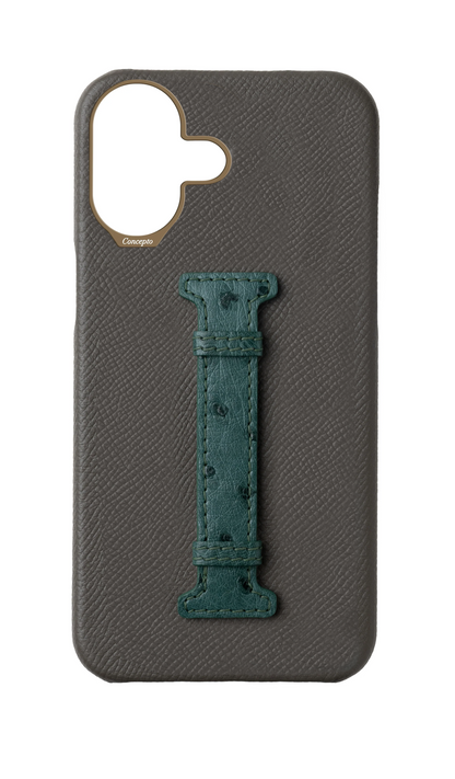 Grey / Green Exotic Ostrich Middle Strap Case