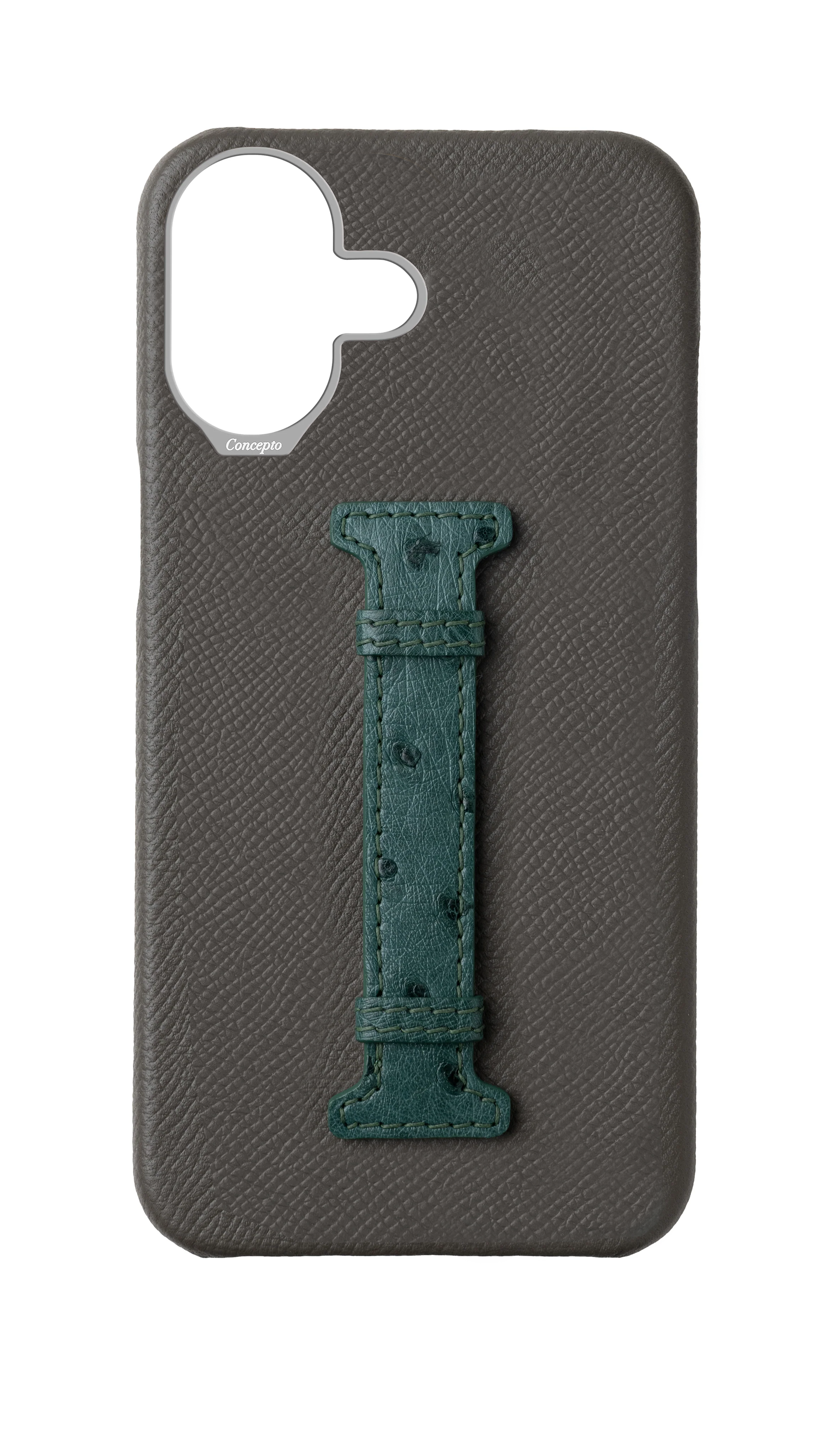 Grey / Green Exotic Ostrich Middle Strap Case