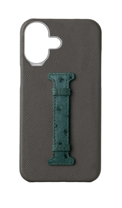 Grey / Green Exotic Ostrich Middle Strap Case
