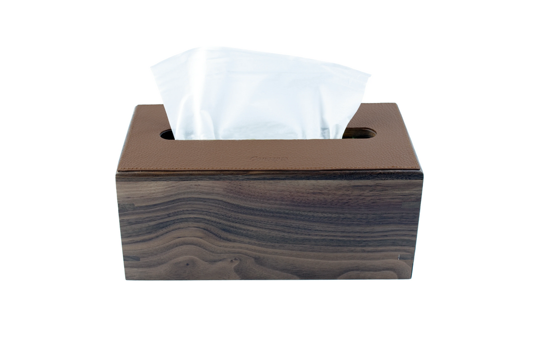Walnut Wood x Brown Leather Tissue Box