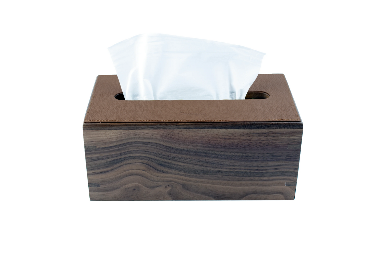 Walnut Wood x Brown Leather Tissue Box