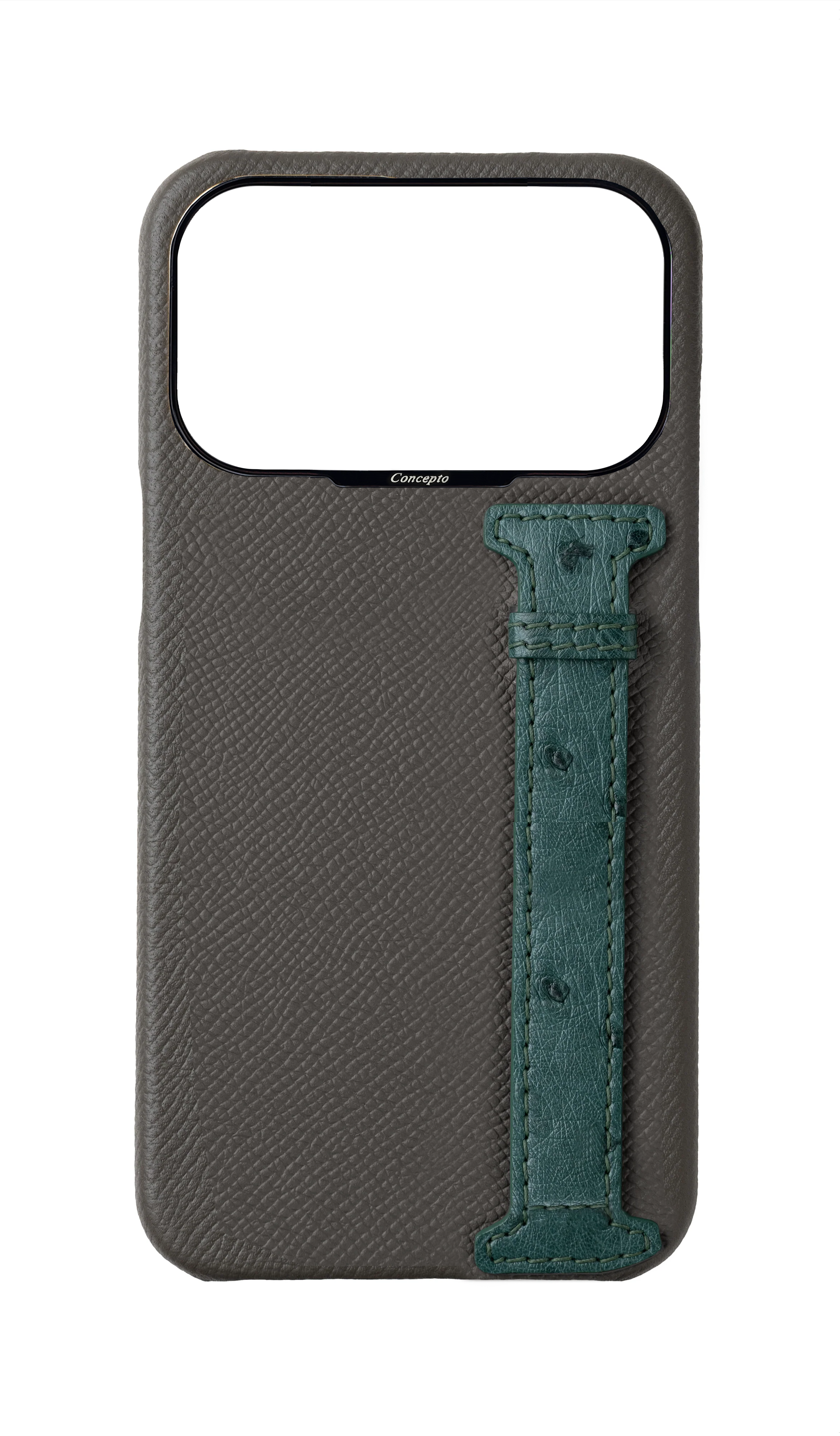 Grey / Green Exotic Ostrich Side Strap Case