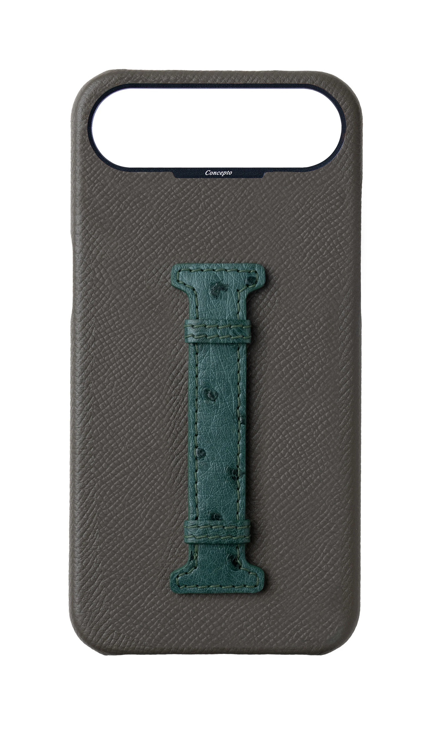 Grey / Green Exotic Ostrich Middle Strap Case