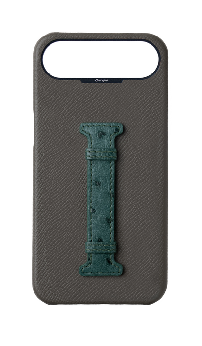 Grey / Green Exotic Ostrich Middle Strap Case