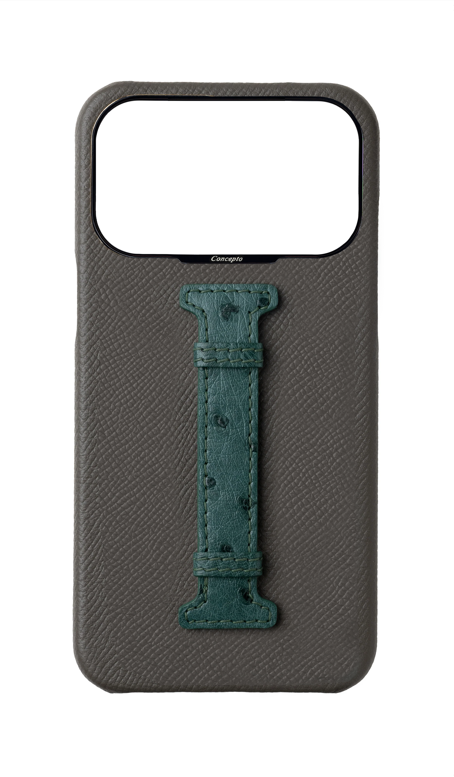 Grey / Green Exotic Ostrich Middle Strap Case