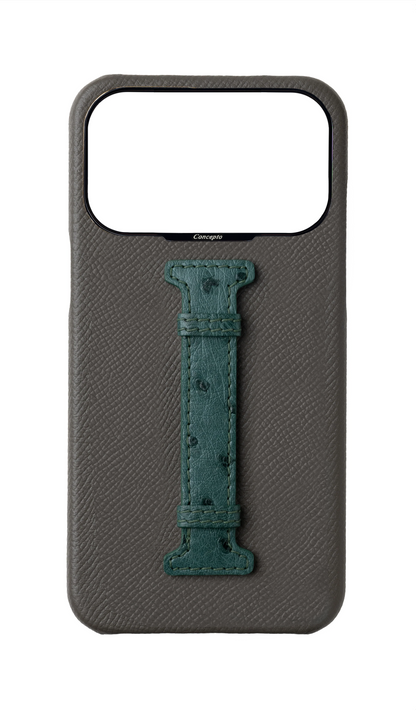 Grey / Green Exotic Ostrich Middle Strap Case