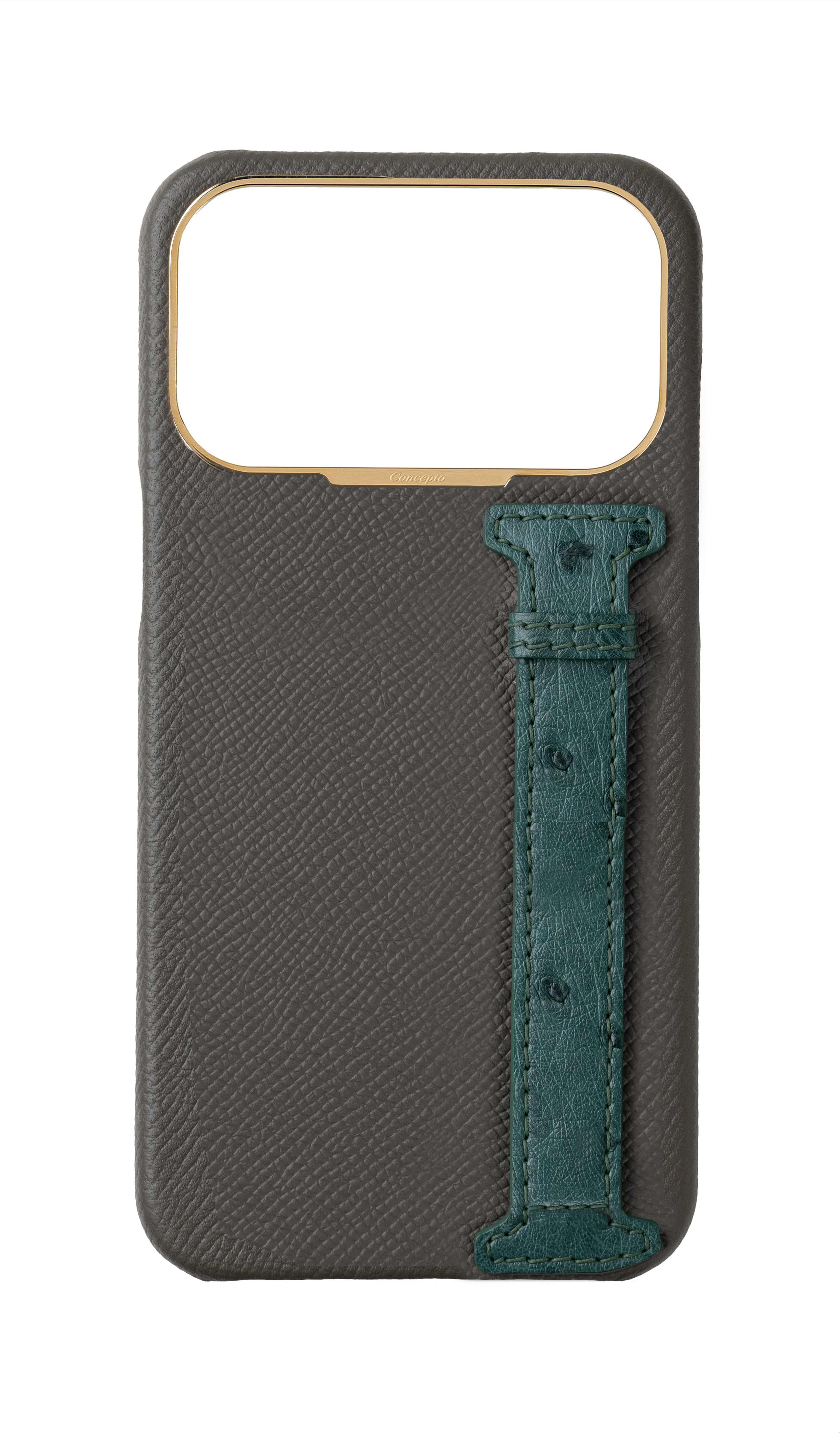 Grey / Green Exotic Ostrich Side Strap Case