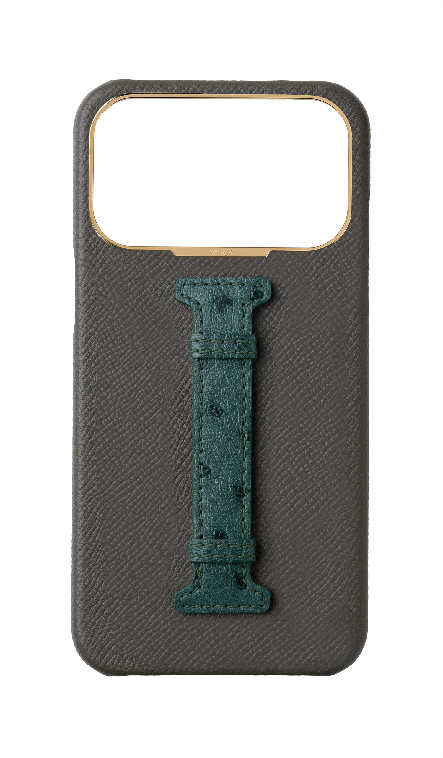 Grey / Green Exotic Ostrich Middle Strap Case