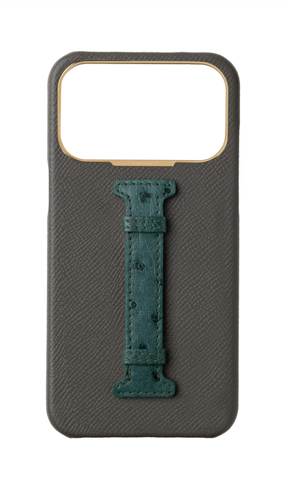 Grey / Green Exotic Ostrich Middle Strap Case