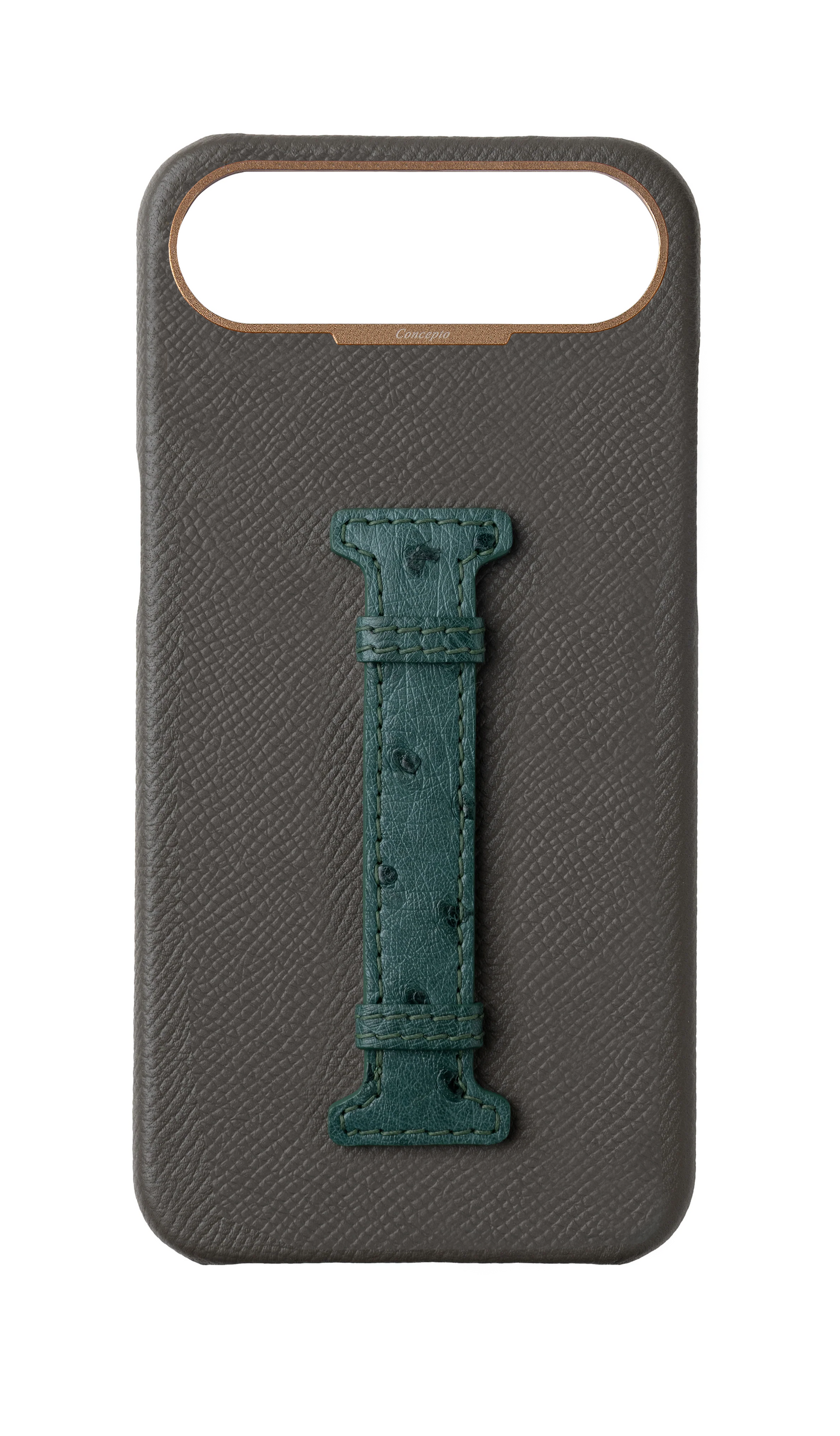 Grey / Green Exotic Ostrich Middle Strap Case