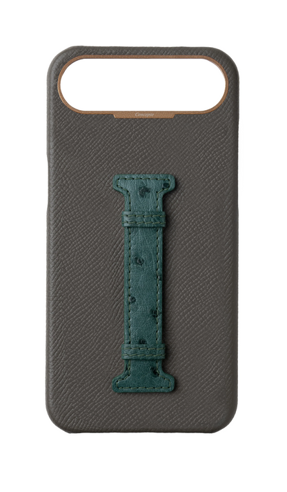 Grey / Green Exotic Ostrich Middle Strap Case