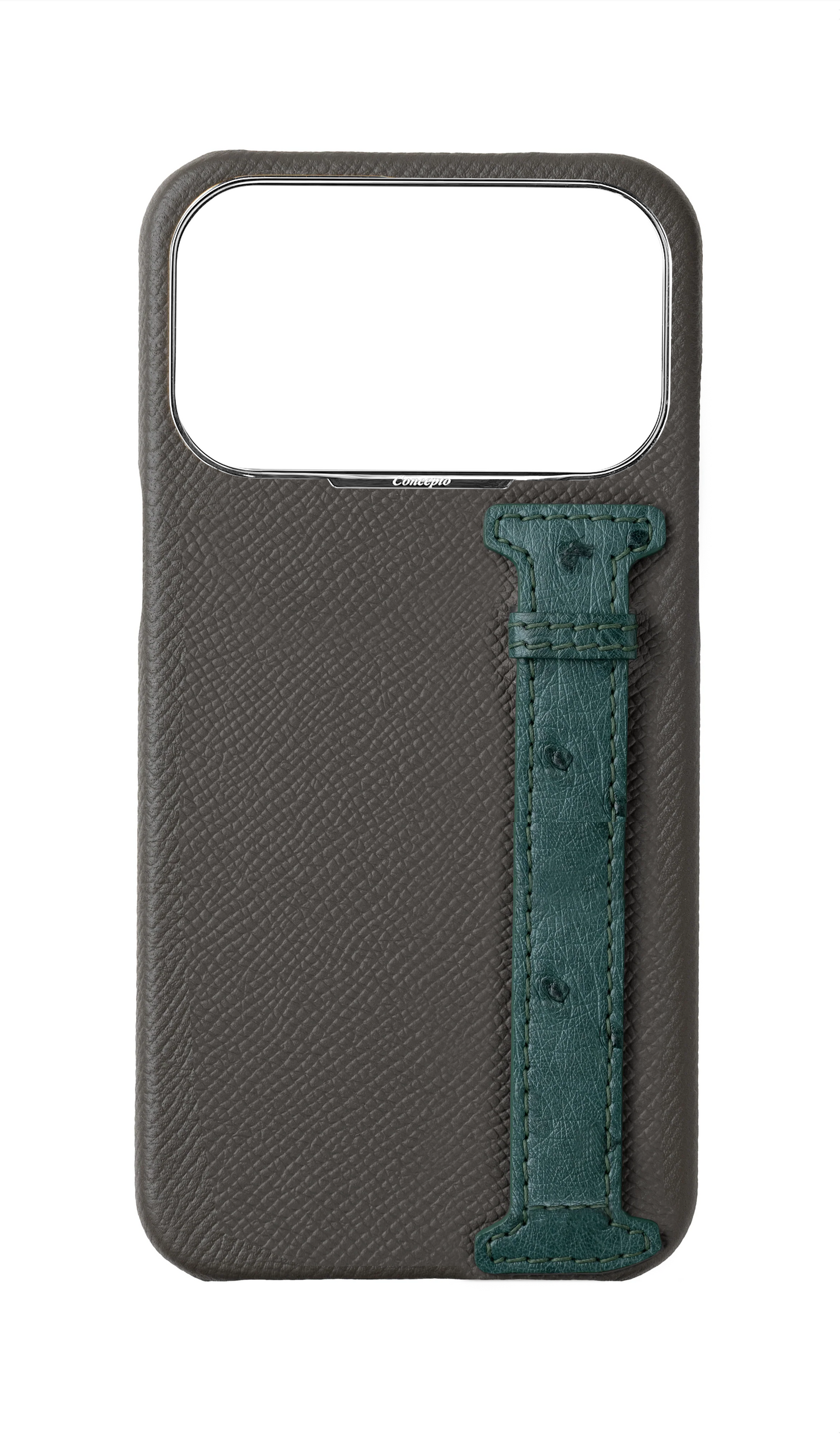 Grey / Green Exotic Ostrich Side Strap Case