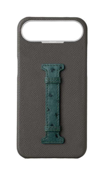 Grey / Green Exotic Ostrich Middle Strap Case