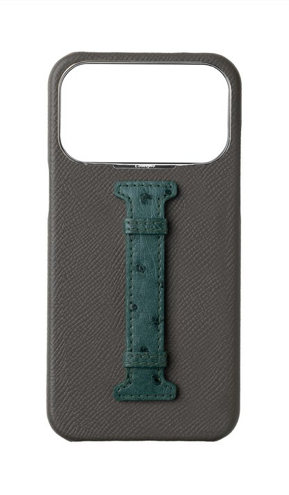 Grey / Green Exotic Ostrich Middle Strap Case