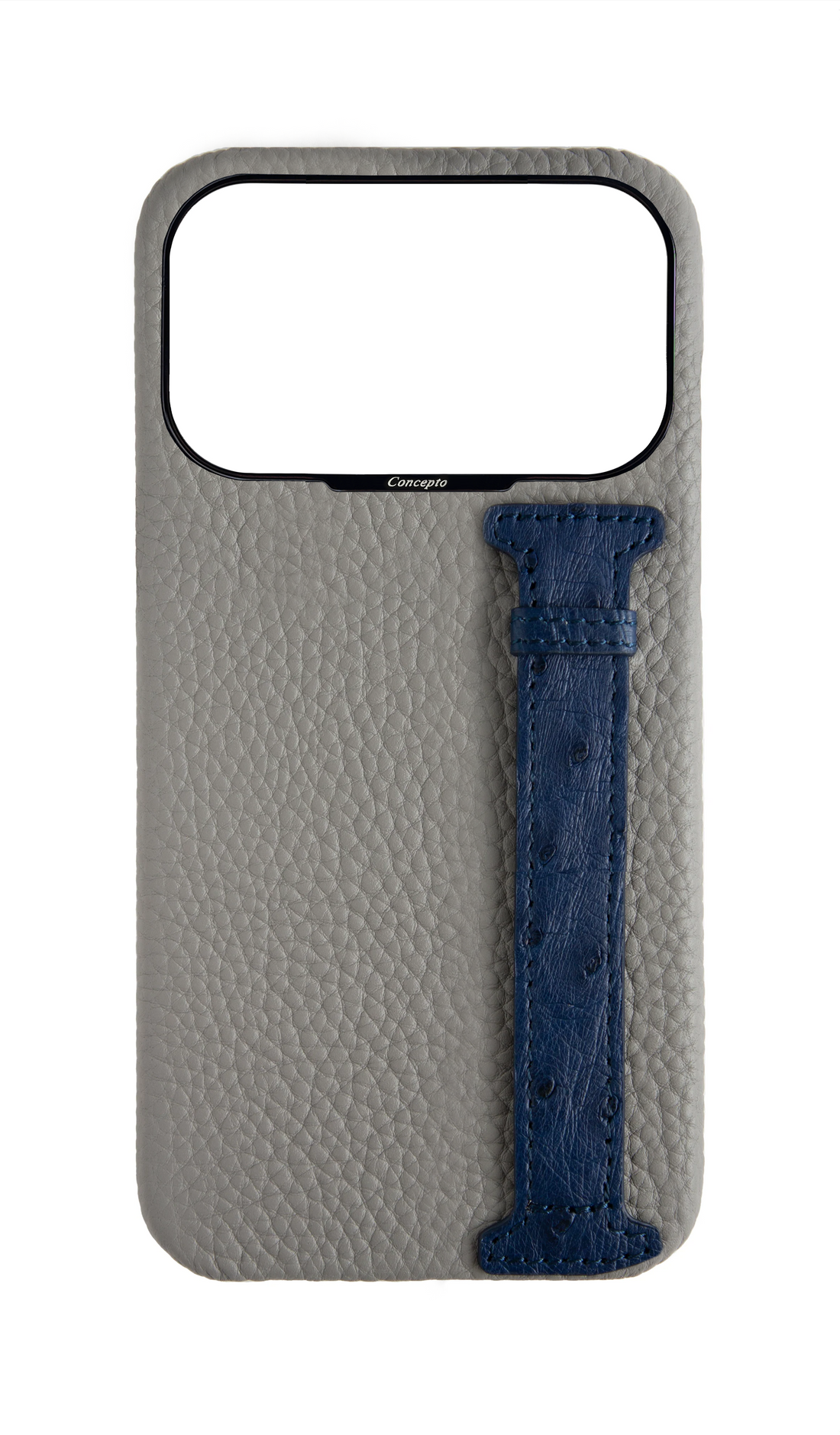 Grey / Navy Exotic Ostrich Side Strap Case