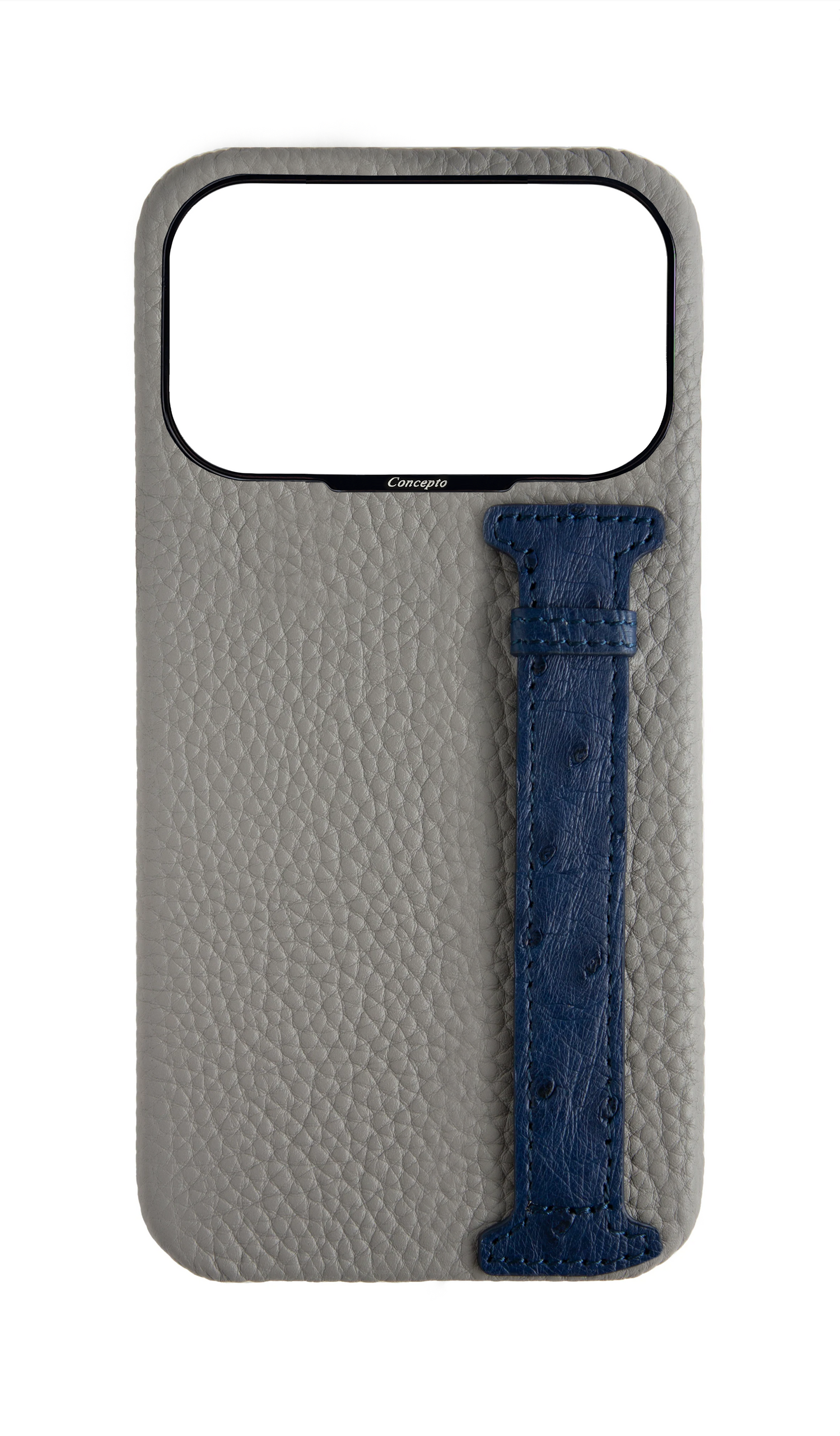 Grey / Navy Exotic Ostrich Side Strap Case