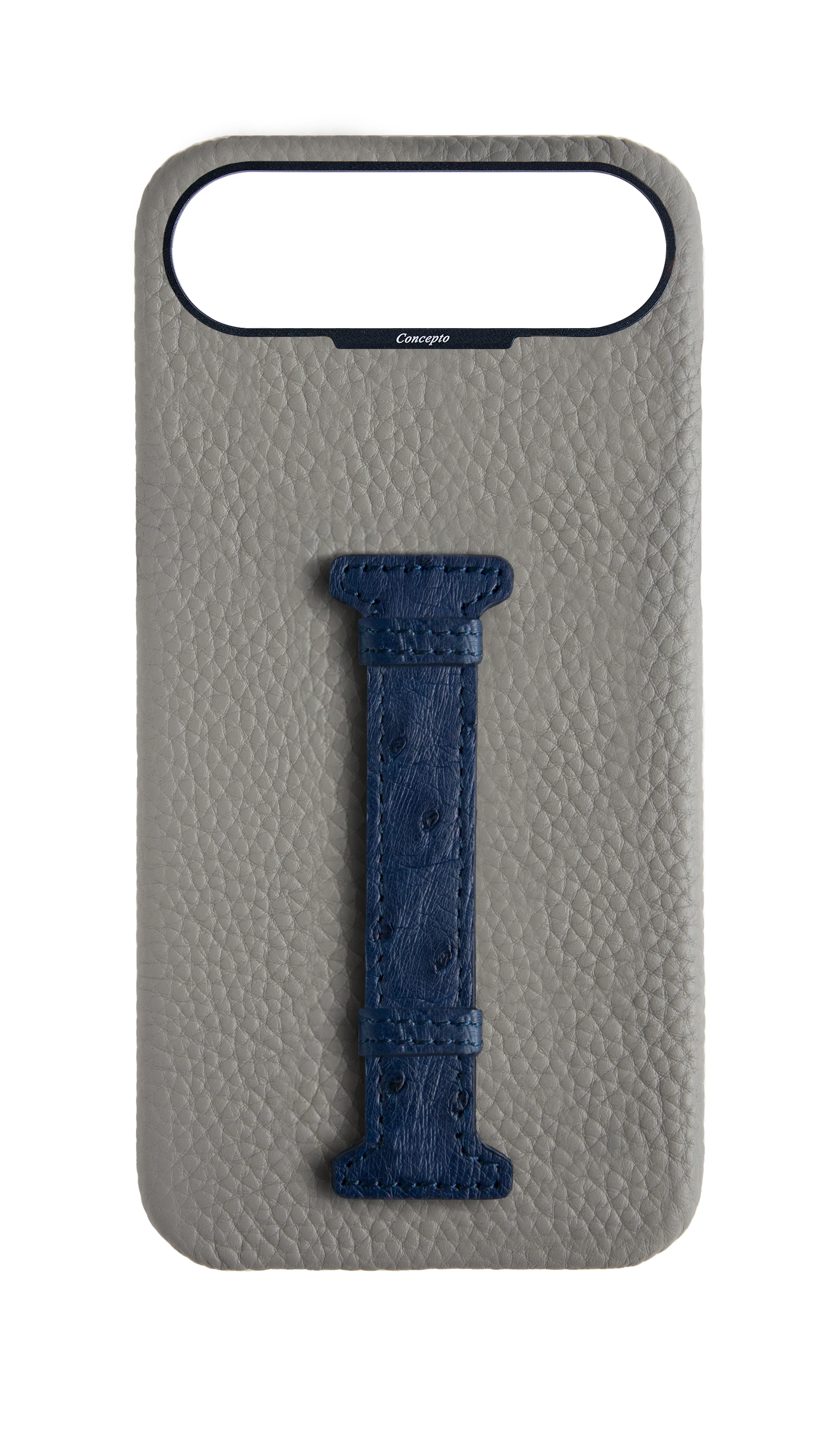 Grey / Navy Exotic Ostrich Middle Strap Case