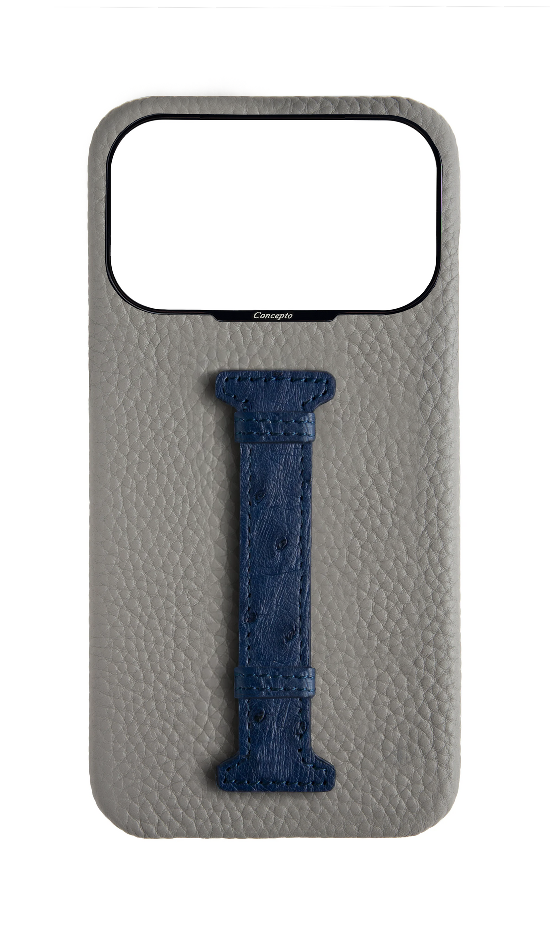 Grey / Navy Exotic Ostrich Middle Strap Case