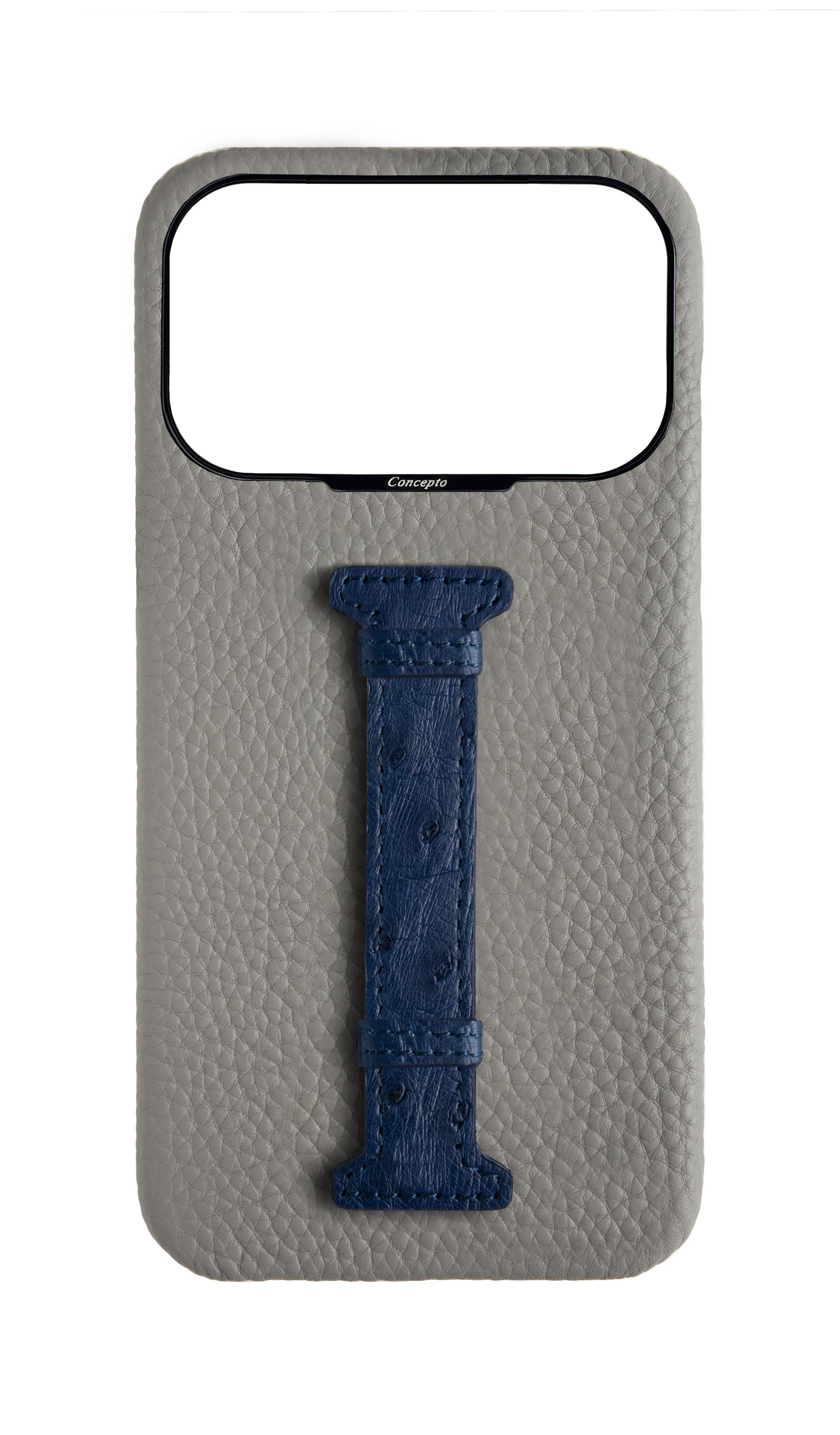 Grey / Navy Exotic Ostrich Middle Strap Case