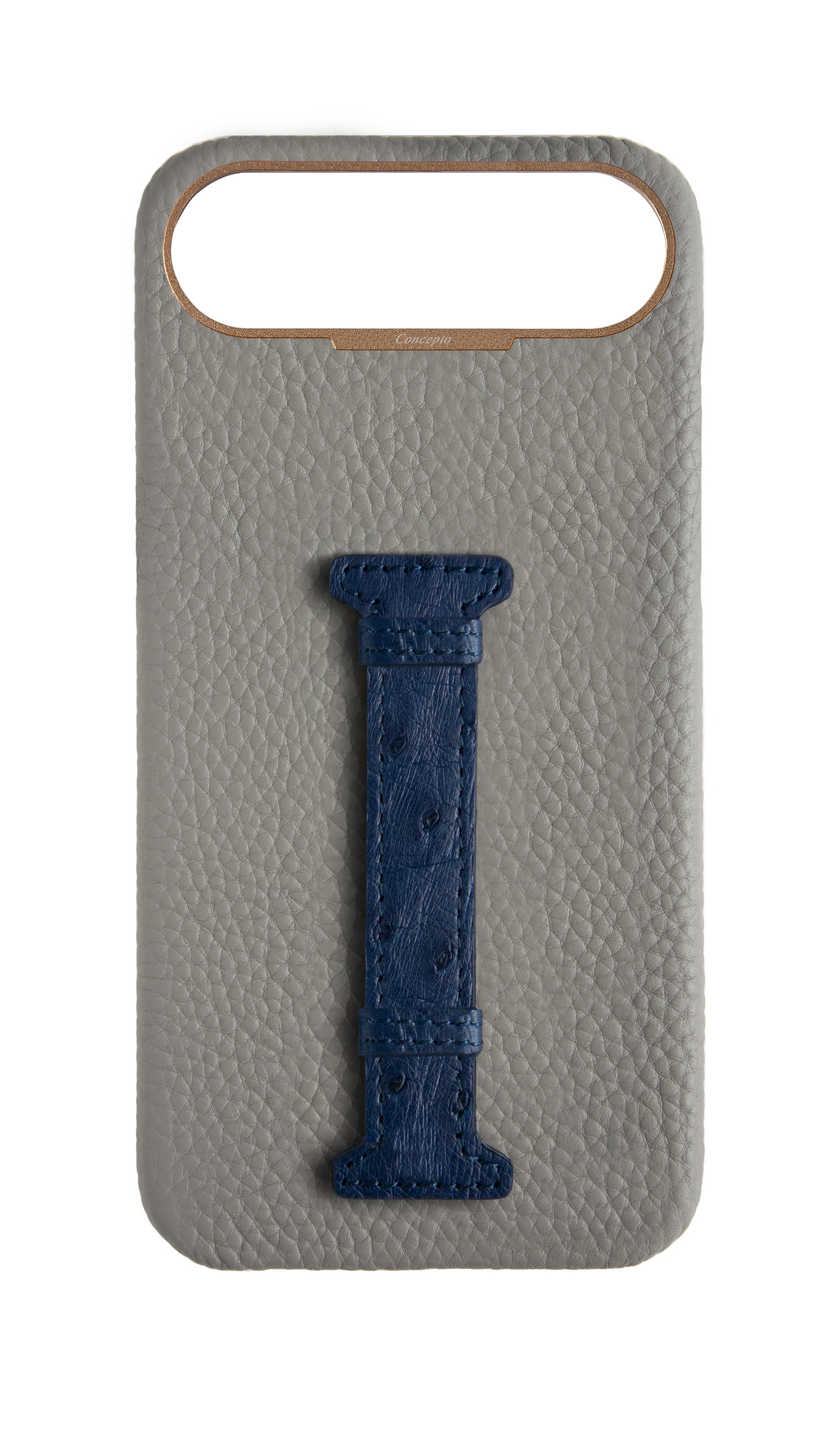 Grey / Navy Exotic Ostrich Middle Strap Case