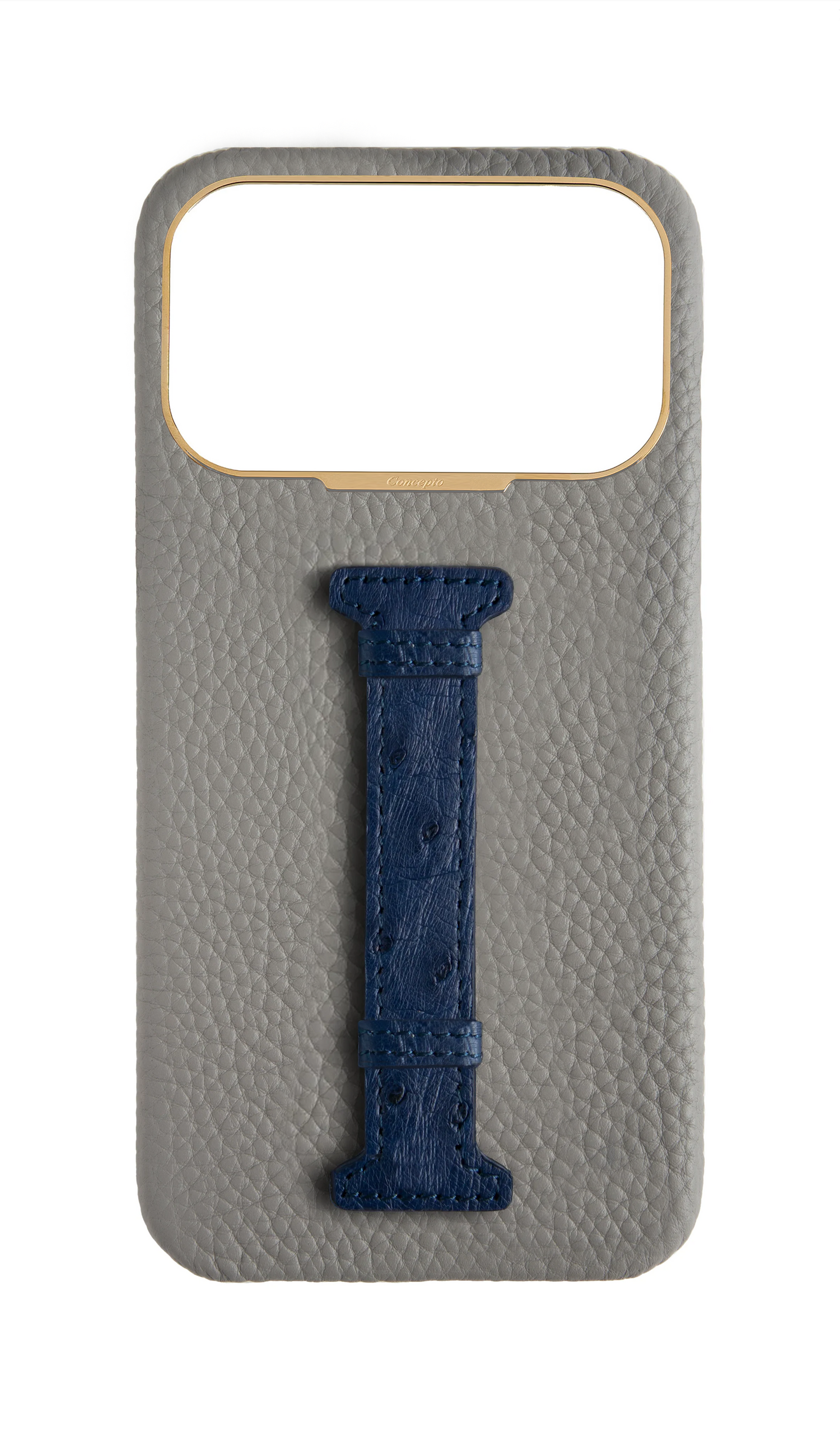 Grey / Navy Exotic Ostrich Middle Strap Case