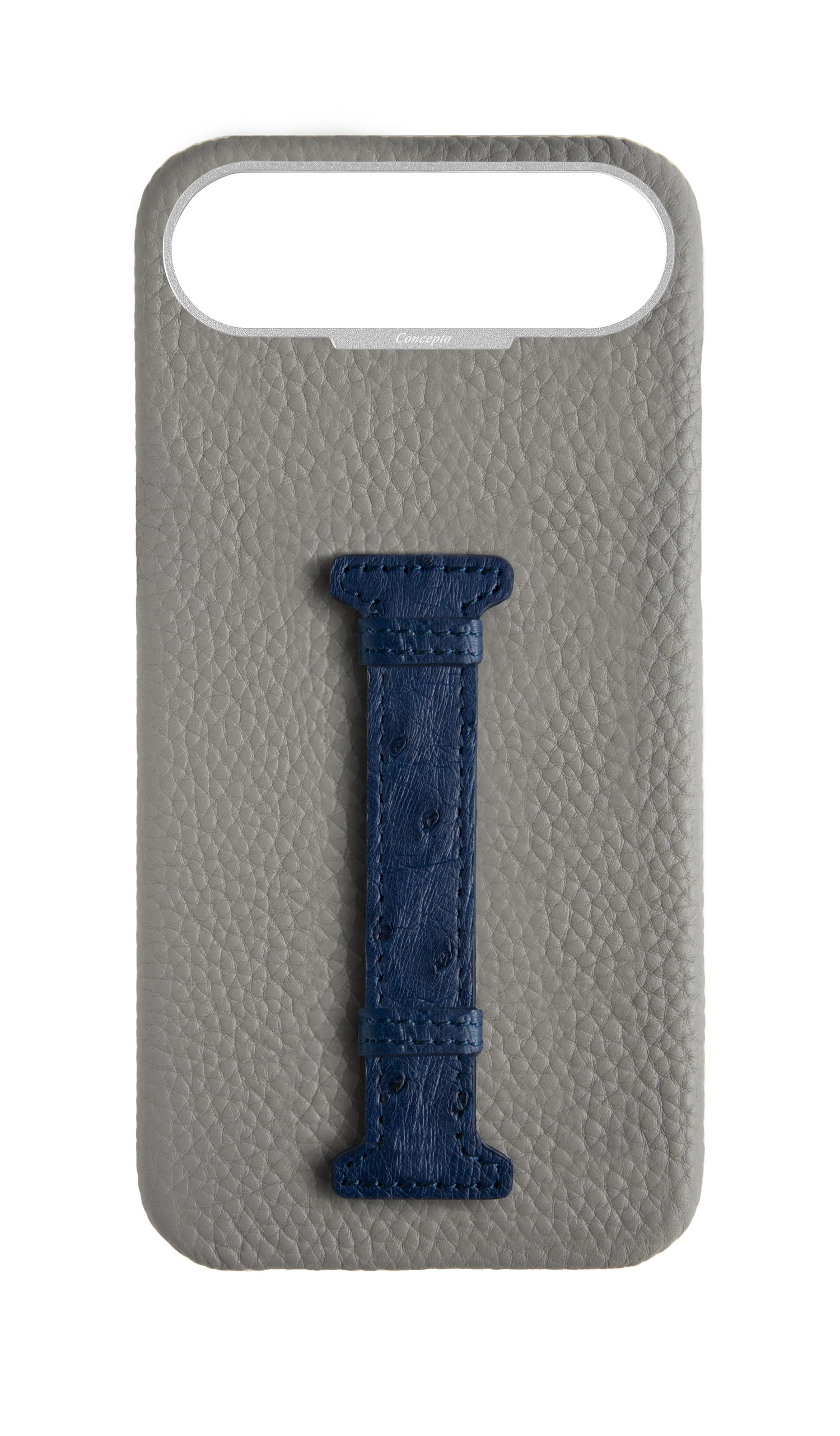 Grey / Navy Exotic Ostrich Middle Strap Case