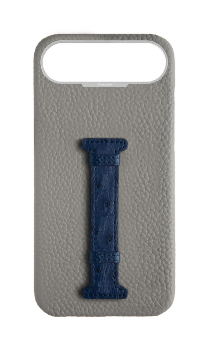 Grey / Navy Exotic Ostrich Middle Strap Case