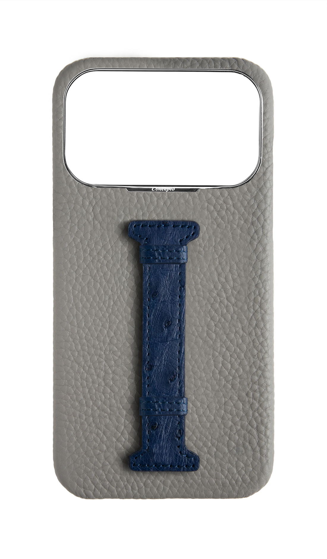 Grey / Navy Exotic Ostrich Middle Strap Case