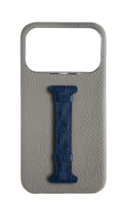 Grey / Navy Exotic Ostrich Middle Strap Case