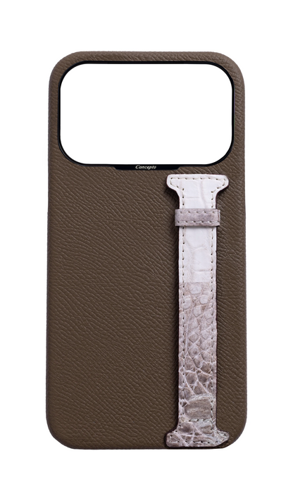 Taupe Himalayan Exotic Crocodile Side Strap Case