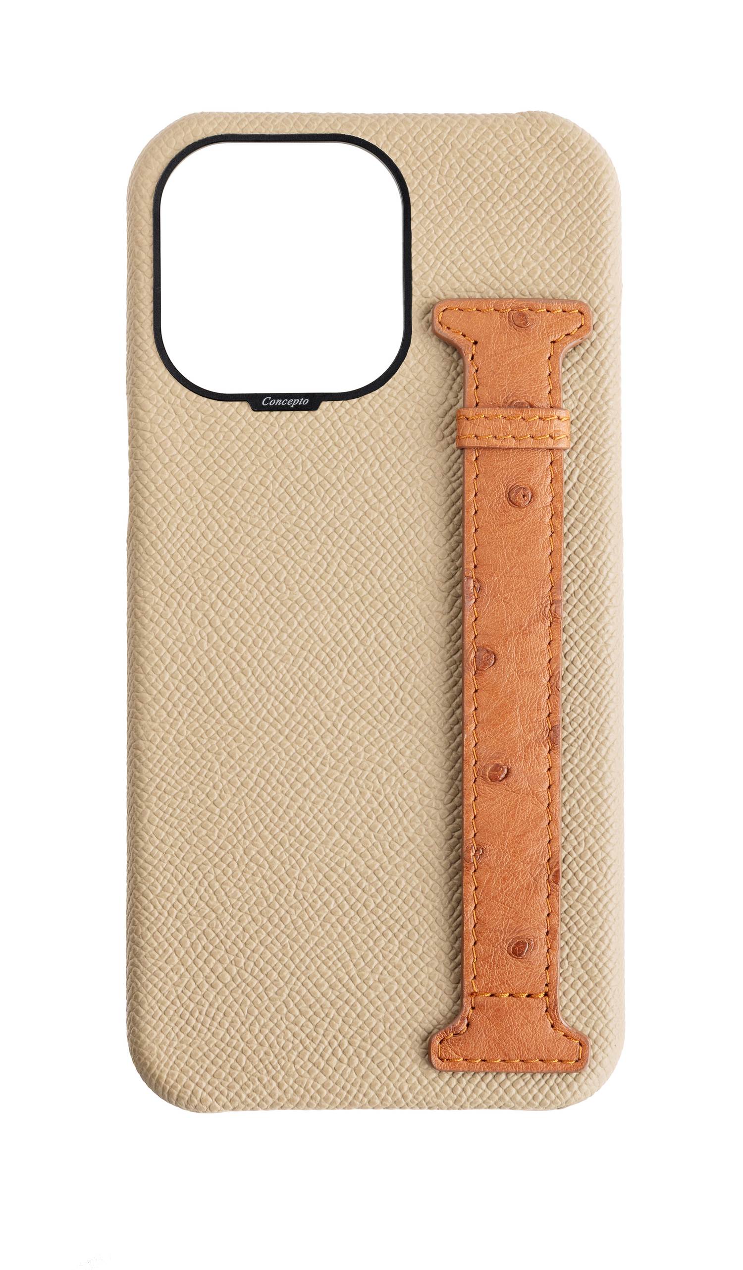 Beige / Tan Exotic Ostrich Side Strap Case