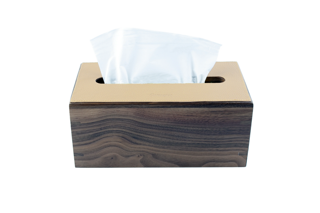 Walnut Wood x Beige Leather Tissue Box