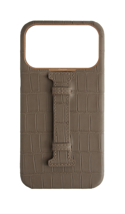 Matte Dark Taupe Embossed Crocodile Case
