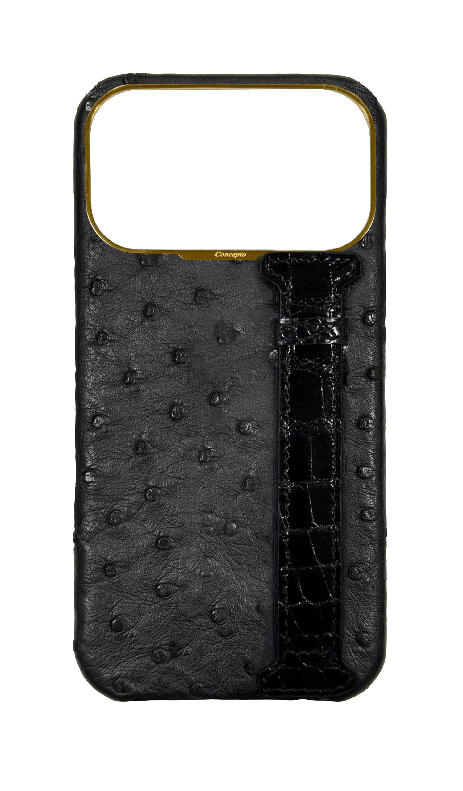 Black Exotic Ostrich &amp; Crocodile Side Strap Case