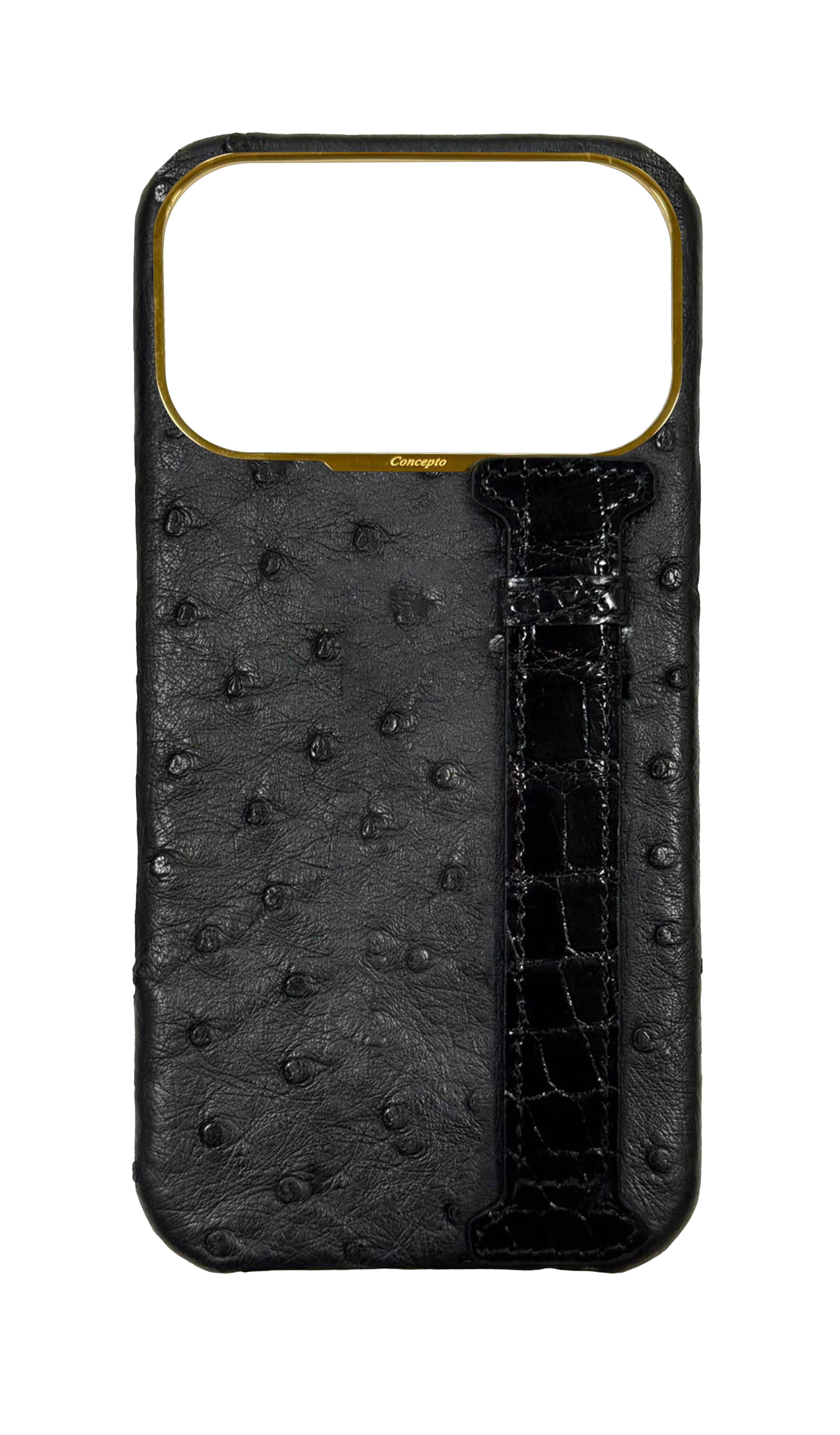 Black Exotic Ostrich &amp; Crocodile Side Strap Case