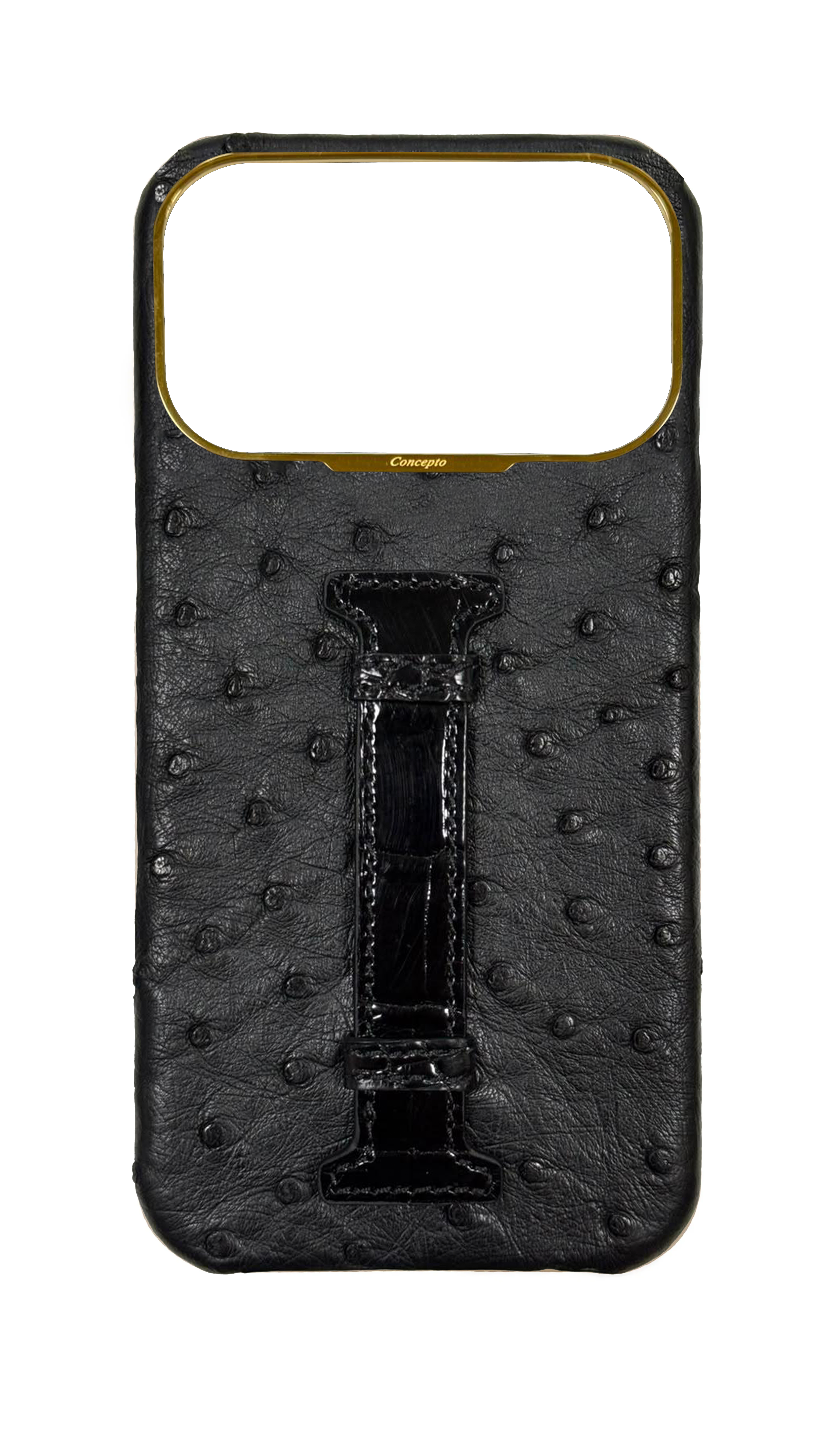 Black Exotic Ostrich &amp; Crocodile Middle Strap Case