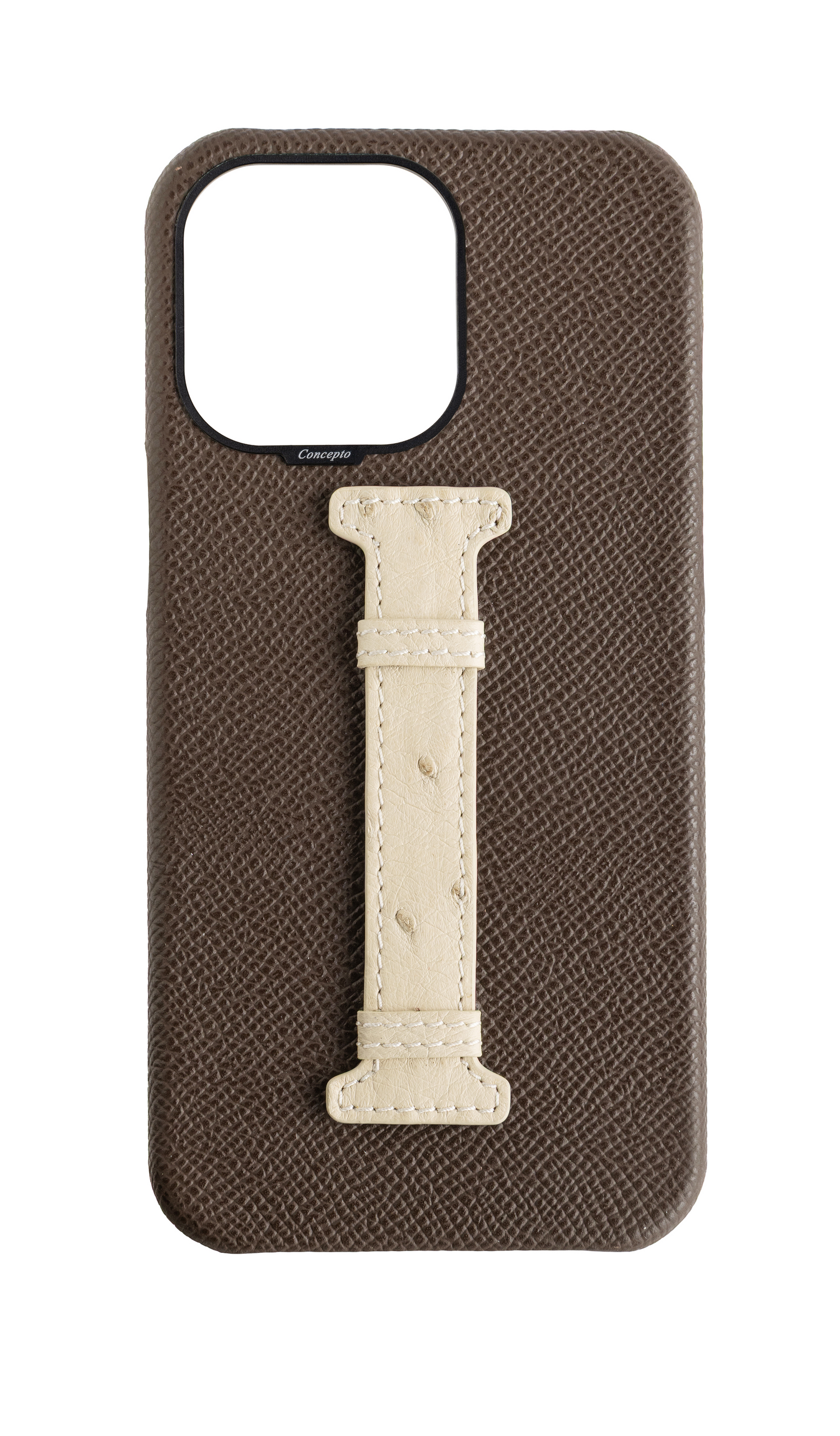 Brown / Cream Exotic Ostrich Middle Strap Case