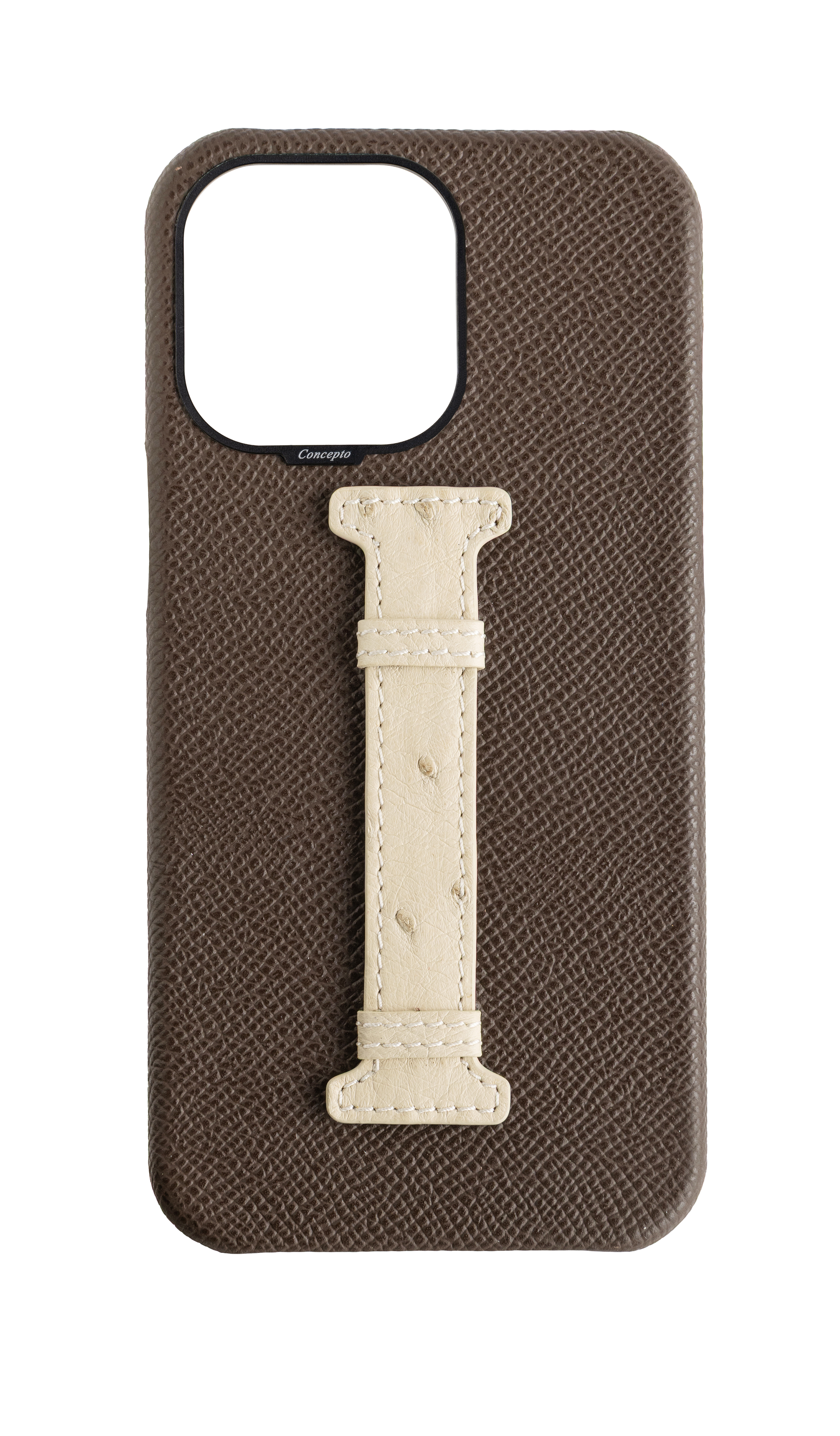 Brown / Cream Exotic Ostrich Middle Strap Case