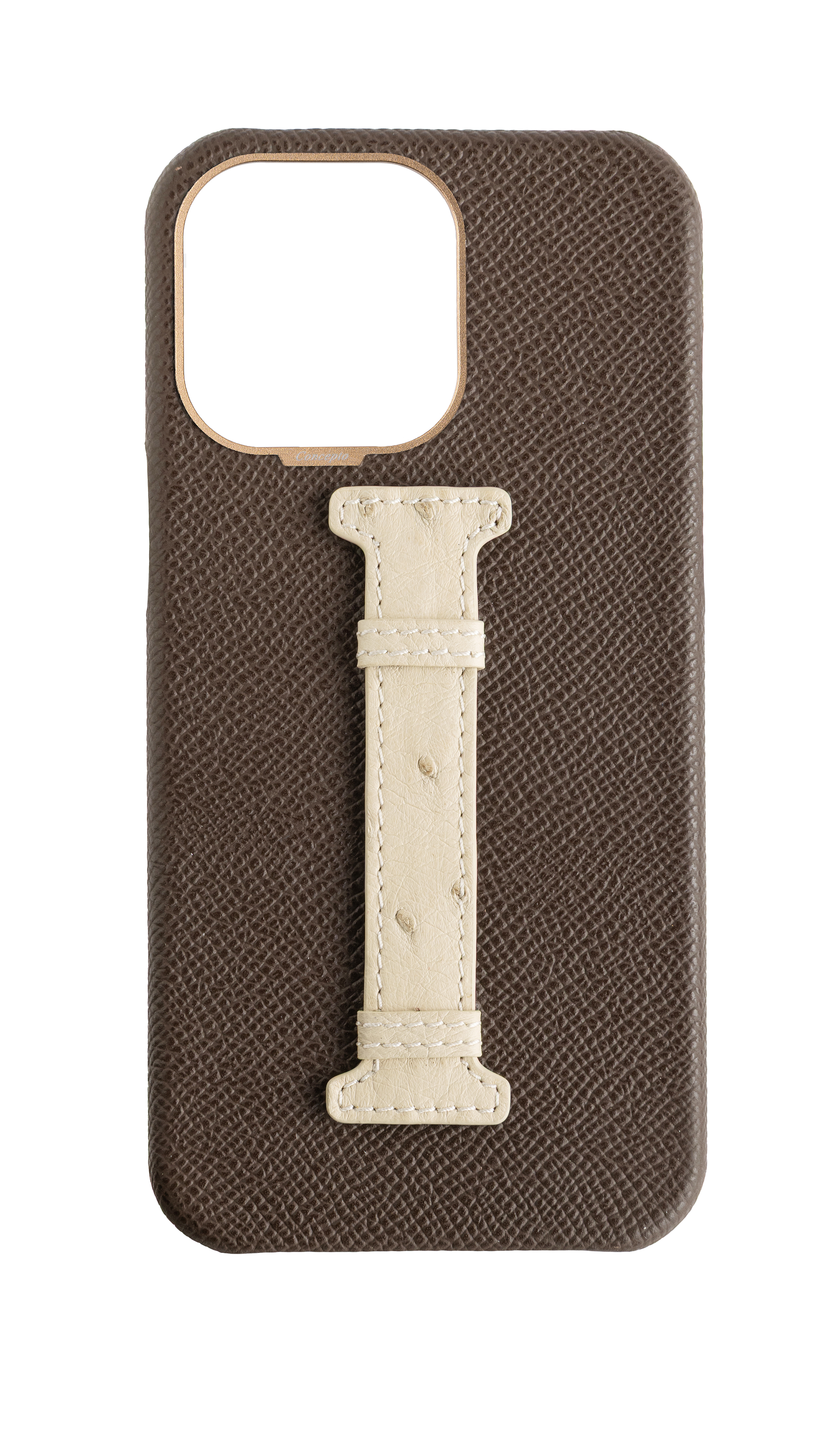 Brown / Cream Exotic Ostrich Middle Strap Case