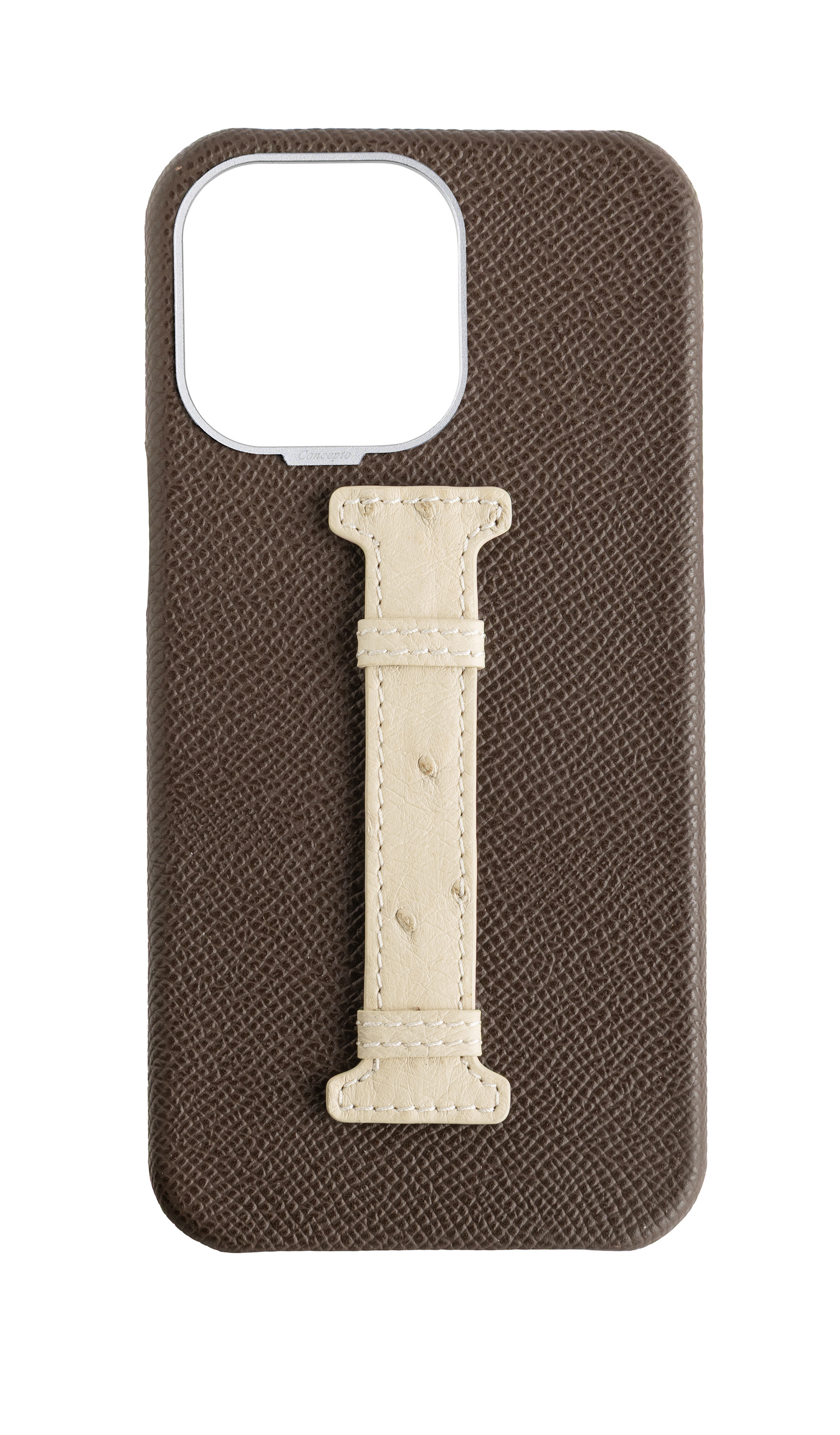 Brown / Cream Exotic Ostrich Middle Strap Case