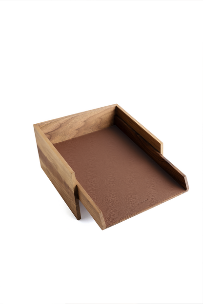 Walnut Wood x Brown A4 Paper Tray